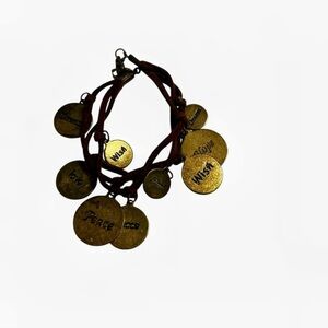 Boho Metal Suede Charm Bracelet Peace Love Wish Hope Dream Vintage Retro y2k